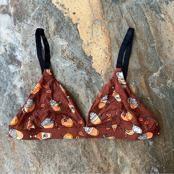 MeUndies Pumpkin Spice Bralette Size Large Fall Print Triangle Soft Lounge - Picture 7 of 7